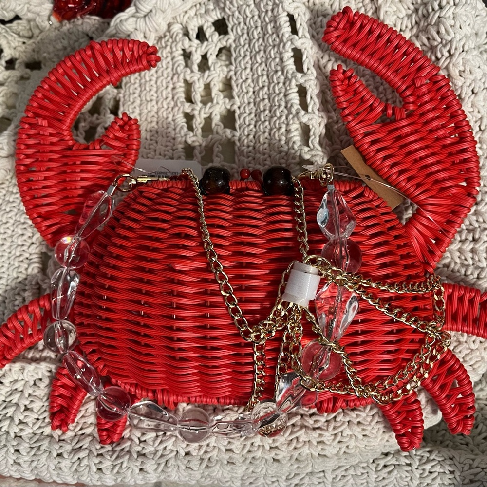 Viral TikTok Red Wicker Woven Crab Bag Purse